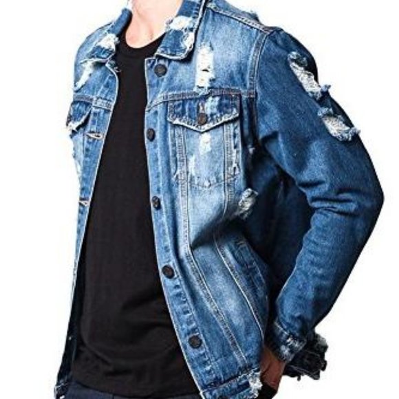 *SOLD* Victorious Indigo Distressed Trucker Jacket - Picture 2 of 5